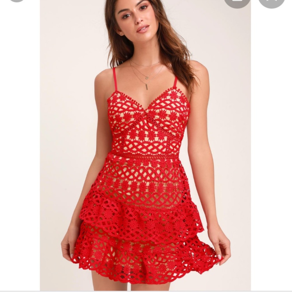 NWOT Lulus Beauty and Lace Red Crochet Dress, S